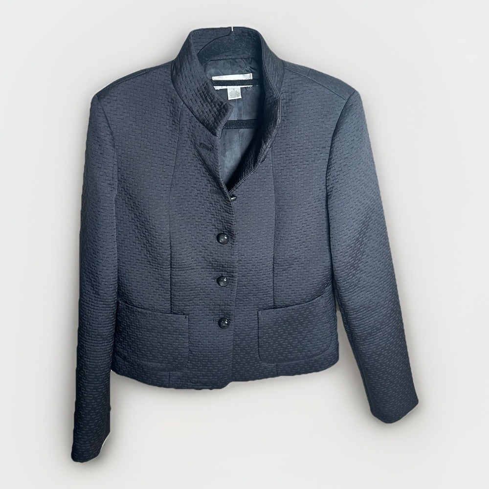 Vtg Casual Corner Black Quilted  Lined  Sz 2‎ Short Suit Jacket Mandarin Collar